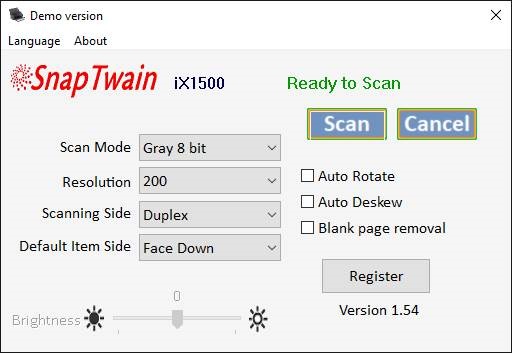 SnapTwain user interface of TWAIN driver for ScanSnap. After the purchase of a license (see ORDER tab), please click on the Register button and enter your email, name and order number and submit a direct license request. If your order has been proved, we generate a license key and the watermark will be removed. Interface de utilizador SnapTwain do controlador TWAIN para ScanSnap. Interfaccia utente SnapTwain del driver TWAIN per ScanSnap. Interface utilisateur SnapTwain du pilote TWAIN pour ScanSnap. Interfaz de usuario SnapTwain del controlador TWAIN para ScanSnap.