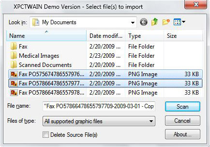 XPCTWAIN is a virtual file import TWAIN driver. It opens a common dialog which allows to load TIFF, BMP or JPEG files in a TWAIN compliant application.